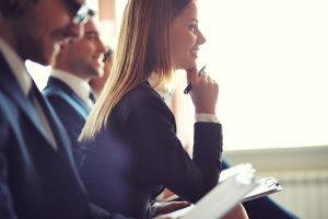 Business meeting at a corporate event