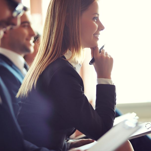 Business meeting at a corporate event